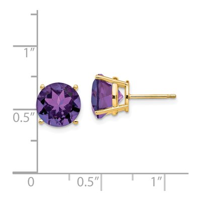 14K Yellow Gold 9mm Amethyst Round Stud Earrings – view 4