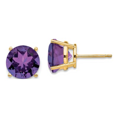 14K Yellow Gold 9mm Amethyst Round Stud Earrings