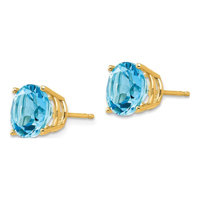 14K Yellow Gold 9mm Swiss Blue Topaz Round Stud Earrings – view 2