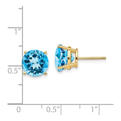 14K Yellow Gold 9mm Swiss Blue Topaz Round Stud Earrings – view 4