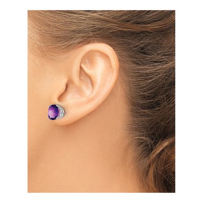 14K White Gold 9mm Amethyst Round Stud Earrings – view 4