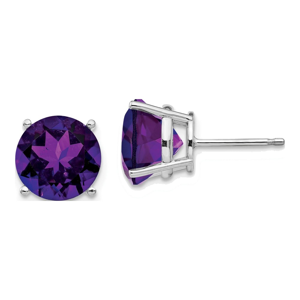 14K White Gold 9mm Amethyst Round Stud Earrings
