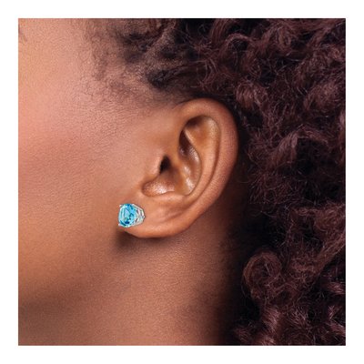 14K White Gold 9mm Swiss Blue Topaz Round Stud Earrings – view 4