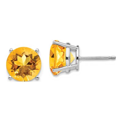 14K White Gold 9mm Citrine Round Stud Earrings