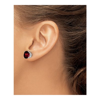 14K White Gold 9mm Garnet Round Stud Earrings – view 3