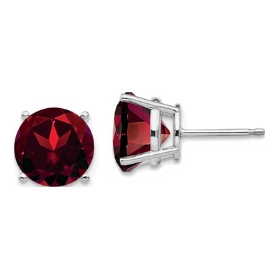 14K White Gold 9mm Garnet Round Stud Earrings