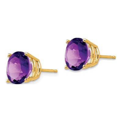 14K Yellow Gold 10mm Amethyst Round Stud Earrings – view 2