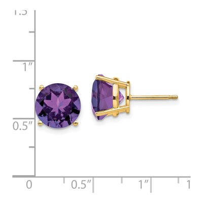 14K Yellow Gold 10mm Amethyst Round Stud Earrings – view 4