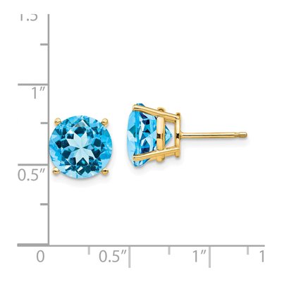 14K Yellow Gold 10mm Swiss Blue Topaz Round Stud Earrings – view 4