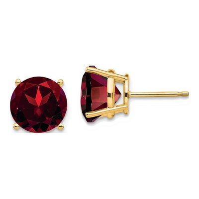 14K Yellow Gold 10mm Garnet Round Stud Earrings
