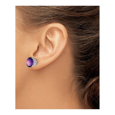 14K White Gold 10mm Amethyst Round Stud Earrings – view 3