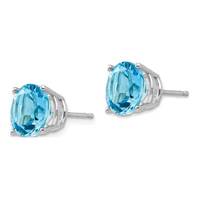 14K White Gold 10mm Swiss Blue Topaz Round Stud Earrings – view 2