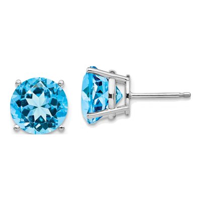 14K White Gold 10mm Swiss Blue Topaz Round Stud Earrings