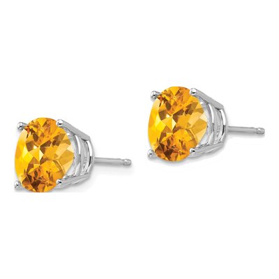 14K White Gold 10mm Citrine Round Stud Earrings – view 2