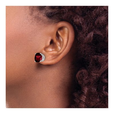 14K White Gold 10mm Garnet Round Stud Earrings – view 3