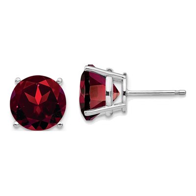 14K White Gold 10mm Garnet Round Stud Earrings