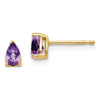 14K Yellow Gold Amethyst Pear Stud Earrings