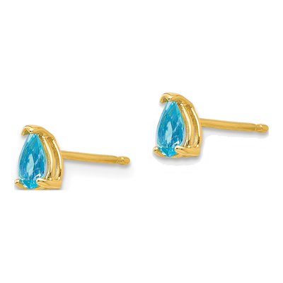 14K Yellow Gold Pear Blue Topaz Post Earrings – view 3