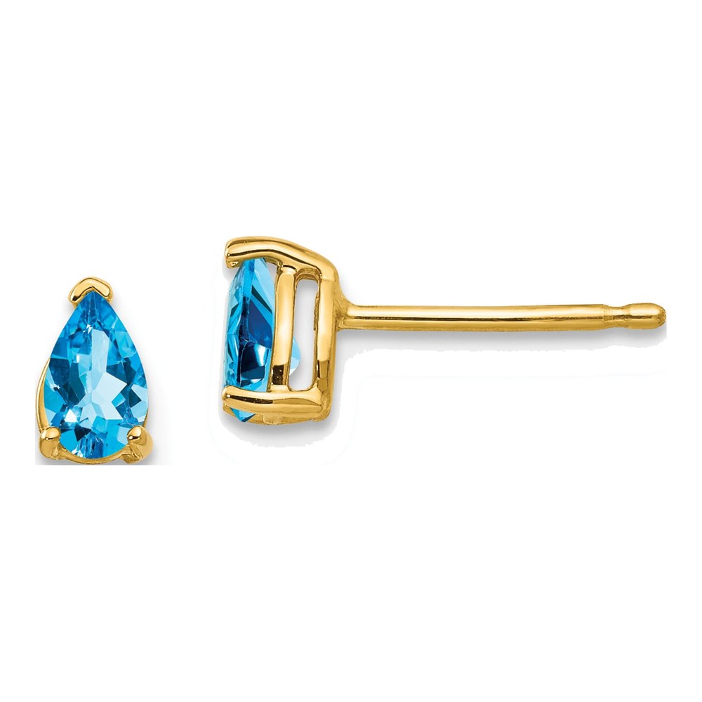 14K Yellow Gold Pear Blue Topaz Post Earrings