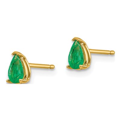 14K Yellow Gold Emerald Pear Stud Earrings – view 3