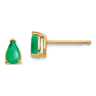 14K Yellow Gold Emerald Pear Stud Earrings