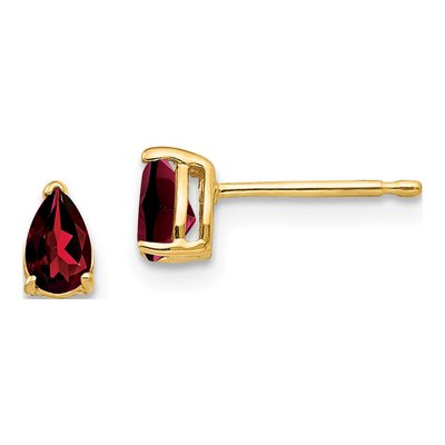 14K Yellow Gold Garnet Pear Stud Earrings