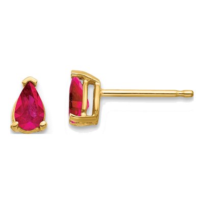 14K Yellow Gold Ruby Pear Stud Earrings