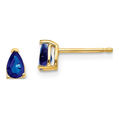 14K Yellow Gold Sapphire Pear Stud Earrings