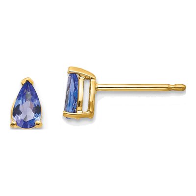 14K Yellow Gold Tanzanite Pear Stud Earrings