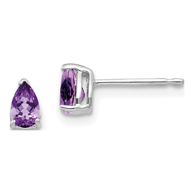 14K White Gold Amethyst Pear Stud Earrings