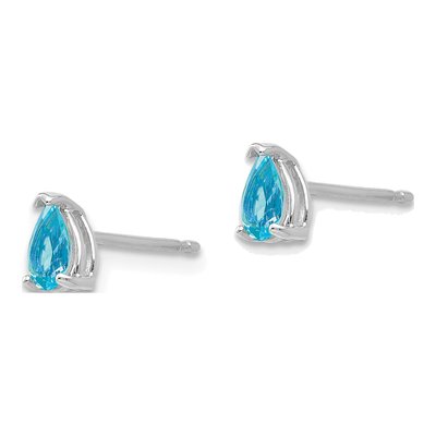 14K White Gold Swiss Blue Topaz Pear Stud Earrings – view 2