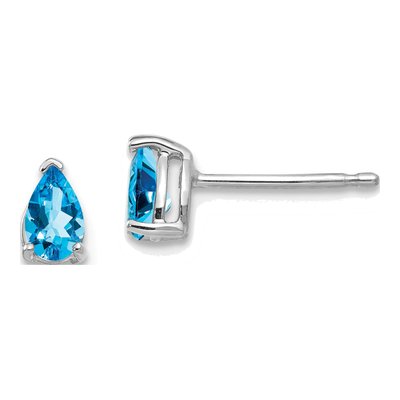 14K White Gold Swiss Blue Topaz Pear Stud Earrings