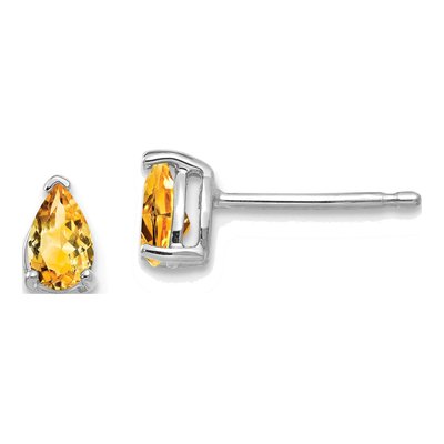 14K White Gold Citrine Pear Stud Earrings