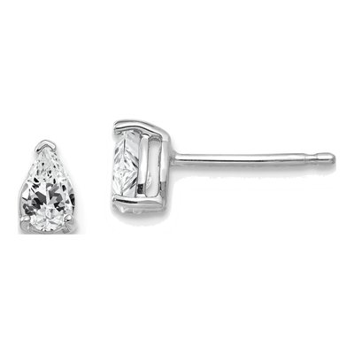 14K White Gold CZ Pear Stud Earrings
