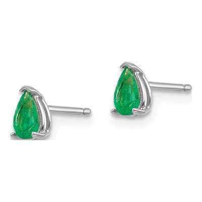 14K White Gold Emerald Pear Stud Earrings – view 3