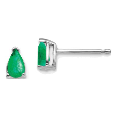 14K White Gold Emerald Pear Stud Earrings