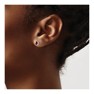 14K White Gold Garnet Pear Stud Earrings – view 3