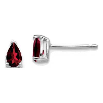 14K White Gold Garnet Pear Stud Earrings