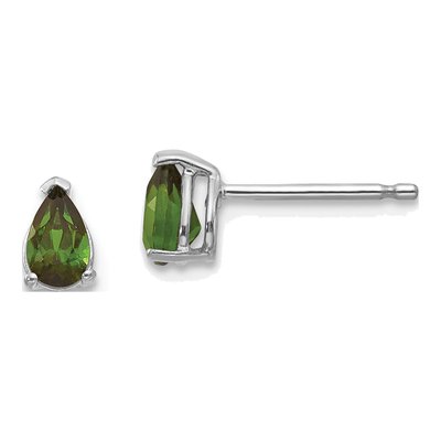 14K White Gold Pear Green Tourmaline Stud Earrings
