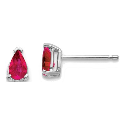 14K White Gold Ruby Pear Stud Earrings