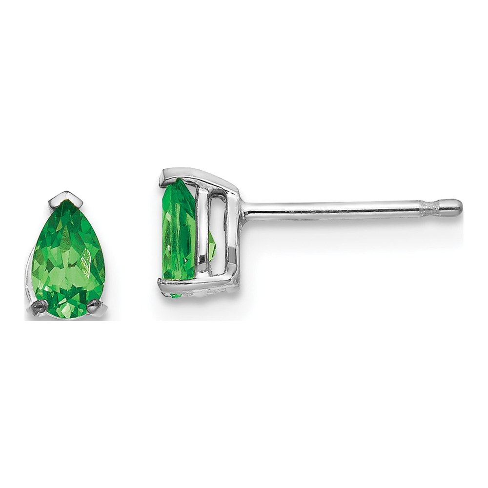 14K White Gold Pear Tsavorite Post Earrings