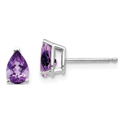 14K White Gold Amethyst Pear Stud Earrings