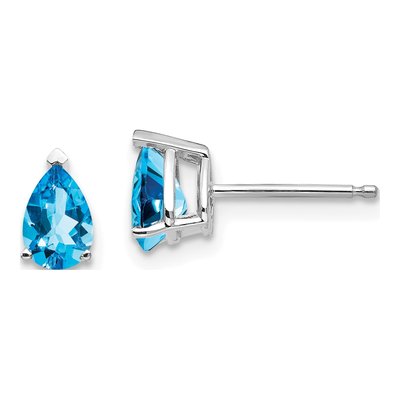 14K White Gold Swiss Blue Topaz Pear Stud Earrings
