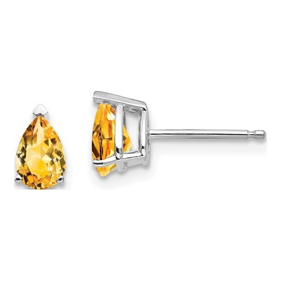 14K White Gold Citrine Pear Stud Earrings
