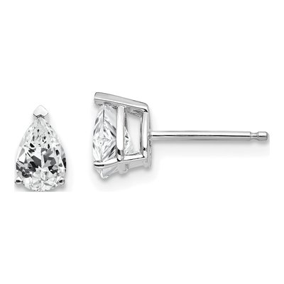 14K White Gold CZ Pear Stud Earrings