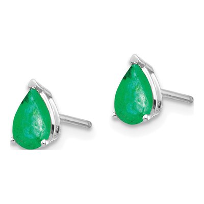 14K White Gold Emerald Pear Stud Earrings – view 3