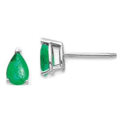 14K White Gold Emerald Pear Stud Earrings