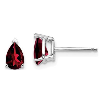 14K White Gold Garnet Pear Stud Earrings