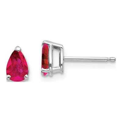 14K White Gold Ruby Pear Stud Earrings