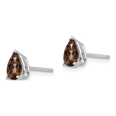 14K White Gold Smoky Quartz Pear Stud Earrings – view 2